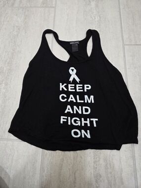 Wet Seal Black Racerback Tank with White 'Keep Calm and Fight On' Graphic